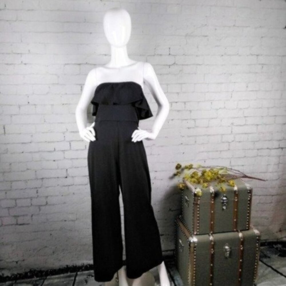Susana Monaco Strapless Ruffled Jumpsuit Black Large